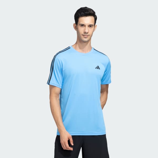 Blue TRAINING ESSENTIALS BASE 3 STRIPES TEE