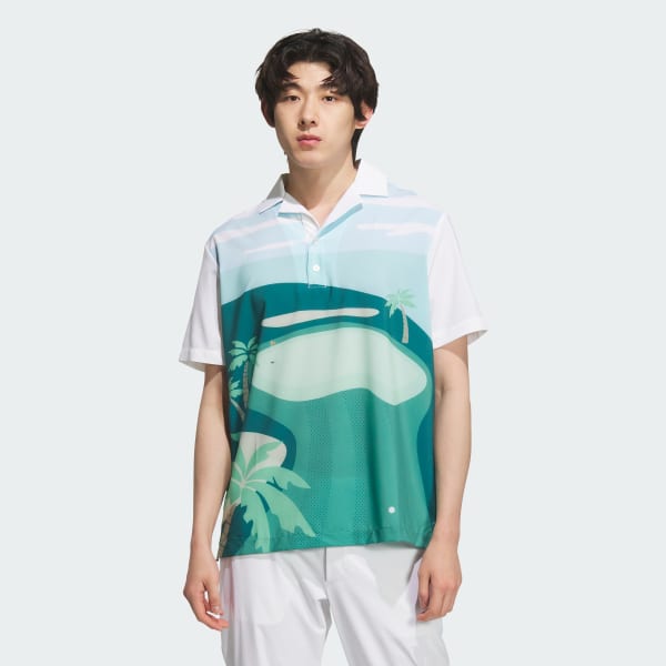 White PG Allover Print Short Sleeve Polo Shirt