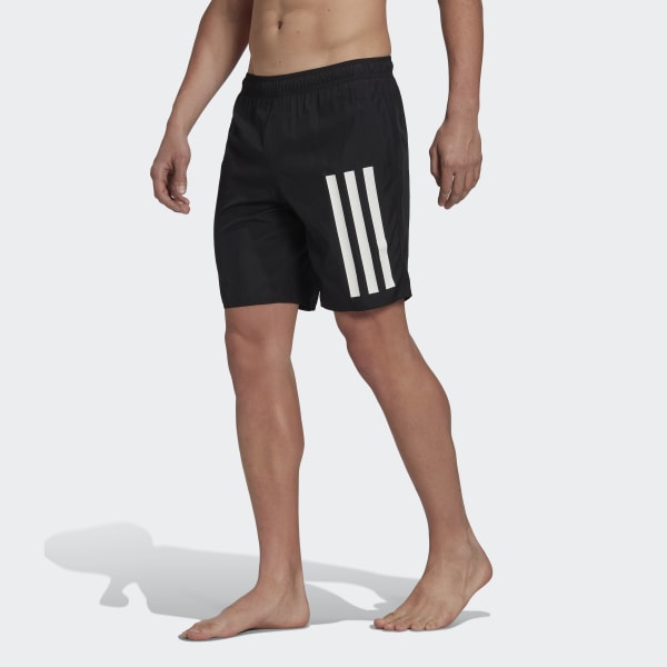 Black Classic Length 3-Stripes Swim Shorts