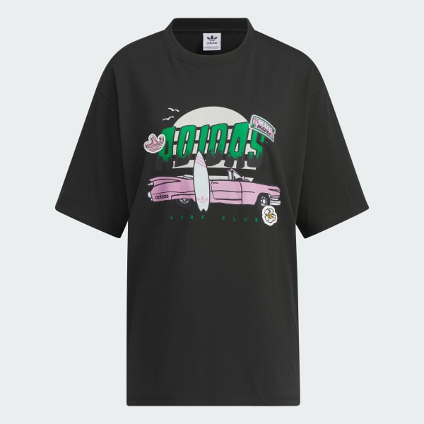 สีดำ เสื้อยืดแขนสั้น Summer Holiday Graphic Play