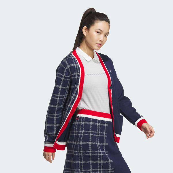 ブルー 【ゴルフ】アシンメトリーパターン スリーストライプス カーディガン