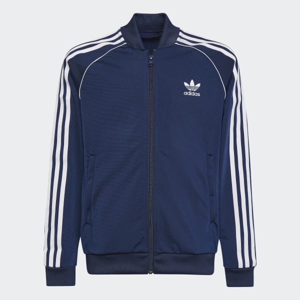 Navy blue adidas track jacket store