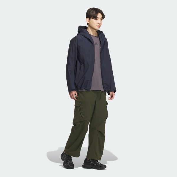 ブルー シティエスケープ ルーズフィット デニム 2レイヤー ウーブン パーカー ジャケット