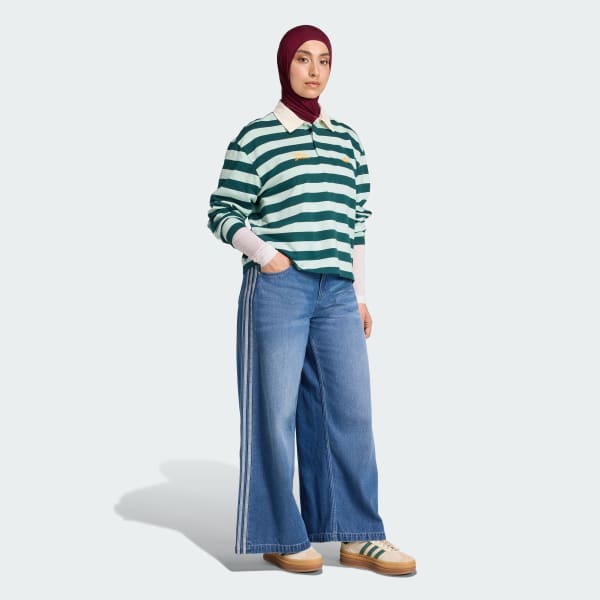 สีเขียว เสื้อโปโลแขนยาวลายทางพิมพ์ลาย adidas ORIGINALS ATHL DEPT