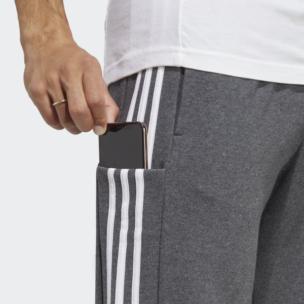 Grey Essentials French Terry Tapered Cuff 3-Stripes Pants