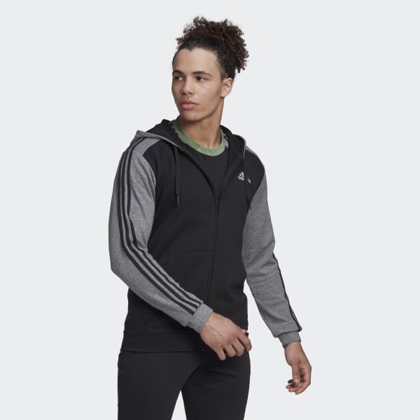 Men\'s Lifestyle US | adidas French Full-Zip Black Hoodie adidas - Mélange | Essentials Terry
