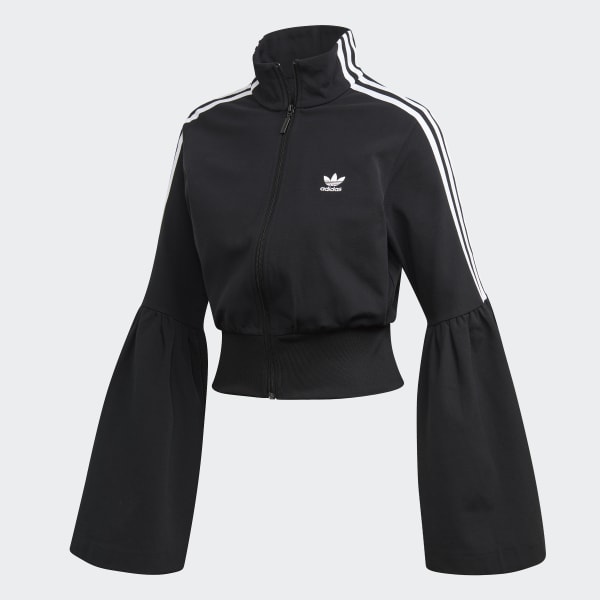 adidas originals three stripe bell sleeve track jacket in black