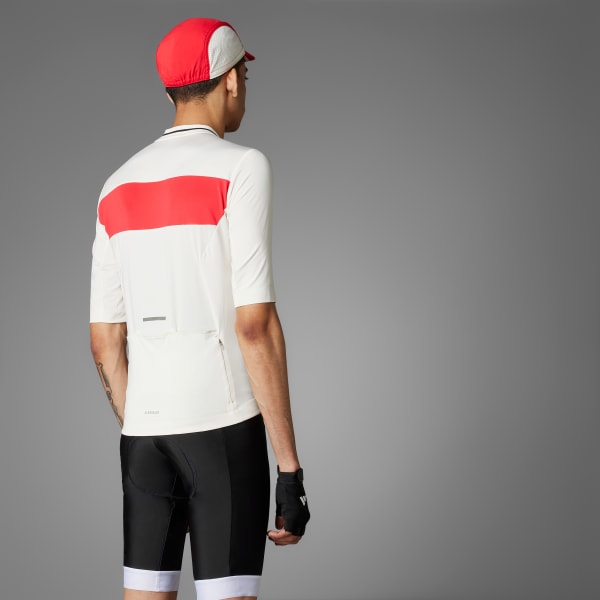 Weiss adidas Heritage Tempo 3-Streifen Radtrikot