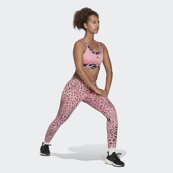 Pink adidas Running Medium Support Print Bra LBT93
