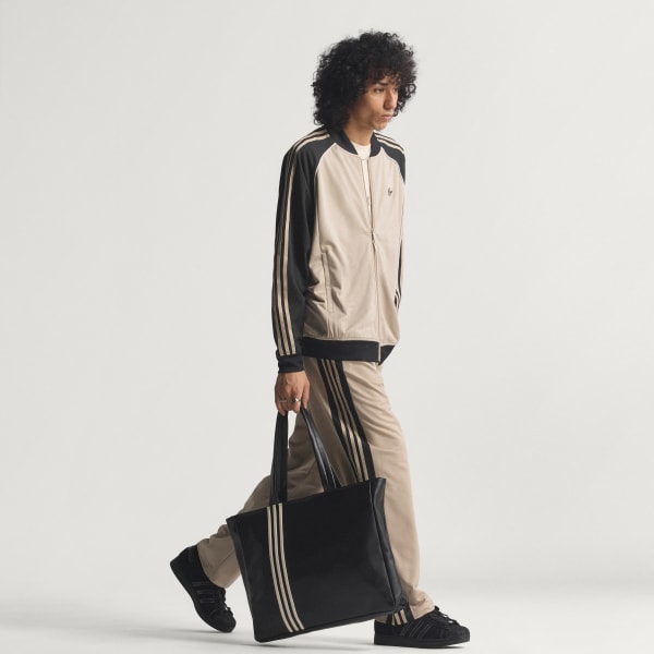 Beige LOOSE MESH TRACK TOP 
