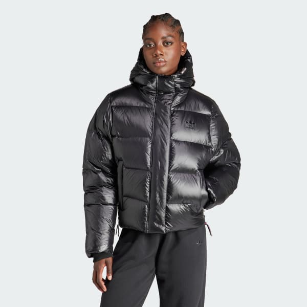 Short black down jacket with hood