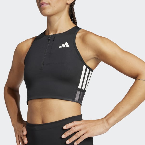 adidas Adizero Running Gel Pocket Crop Top - Black | Free