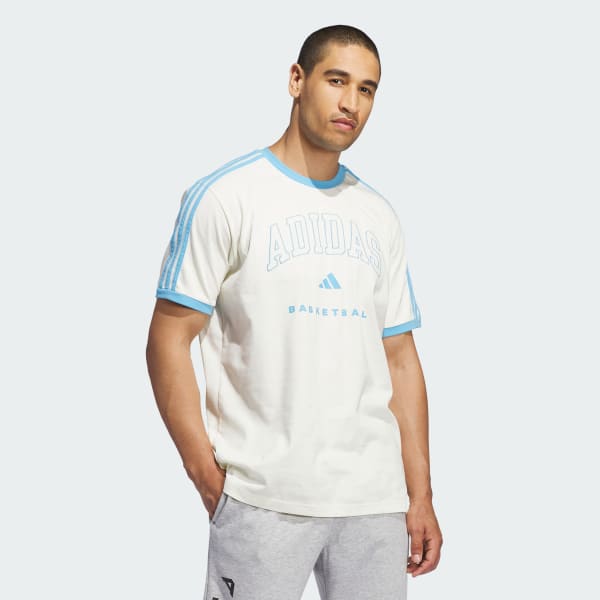 Bege Camiseta Estampada Ringer Basketball