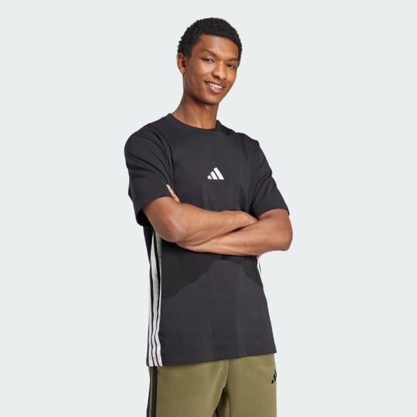 Đen Áo Thun Single Jersey 3 Sọc Essentials