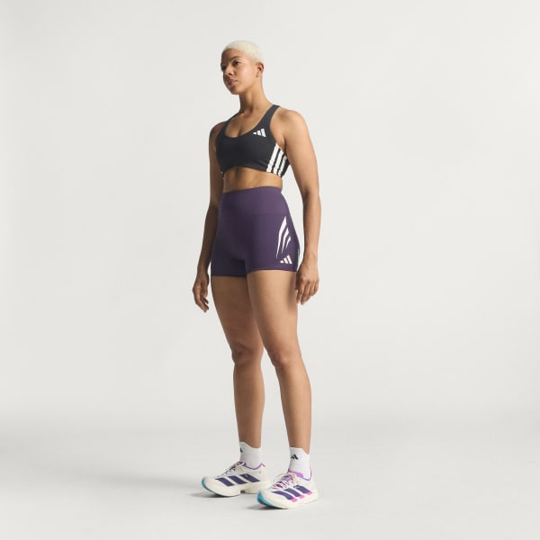 สีม่วง กางเกงวิ่งรัดรูปขาสั้น Adizero NYC