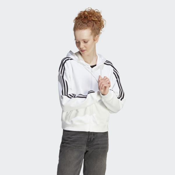 adidas Women's Essentials 3-Stripes French Terry Bomber Full-Zip Hoodie ...
