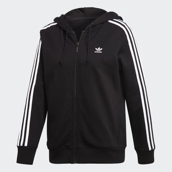 adidas 3 Stripes Zip Hettegenser Svart | adidas Norway adidas | 3 Stripes hettegenser dame | Hettegenser og gensere
