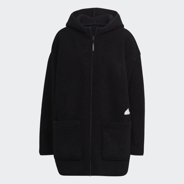 cierna Tepláková bunda Polar Fleece Long Hooded