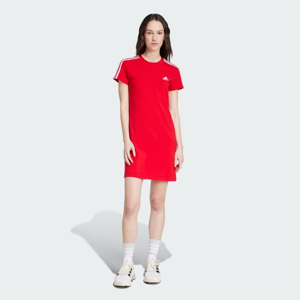 adidas Essentials 3 Stripes Single Jersey Fitted Tee Dress Red adidas UK