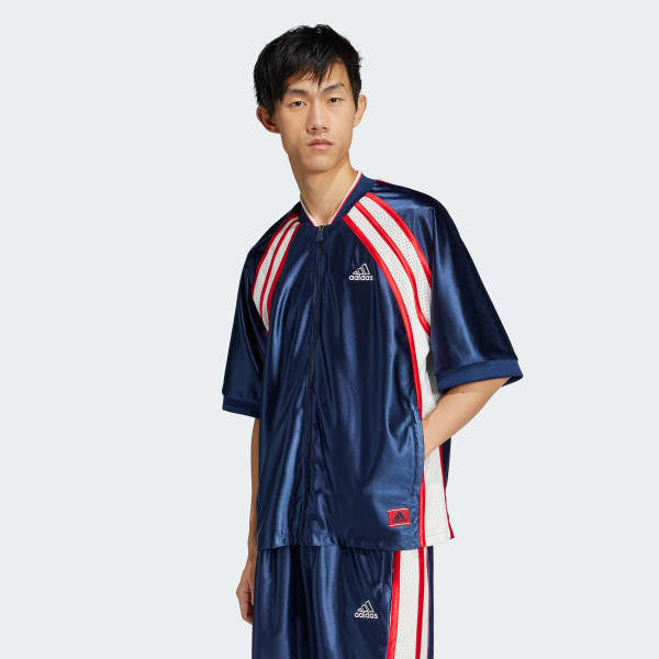 ブルー カットライン 半袖トラックトップ