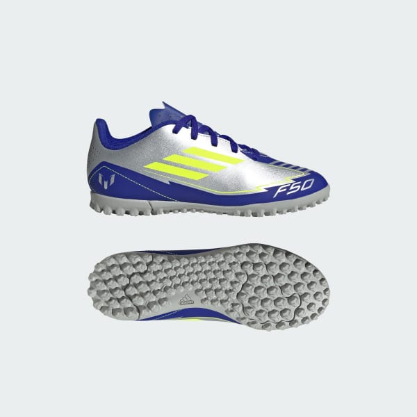 adidas Botines F50 Club Messi Pasto sintético Niños Plateado