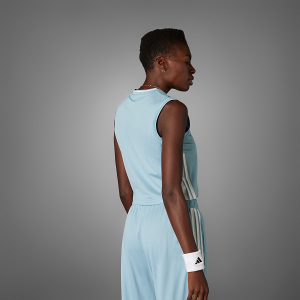 Azul Playera sin mangas Tiro Cut Mesh 3 Franjas