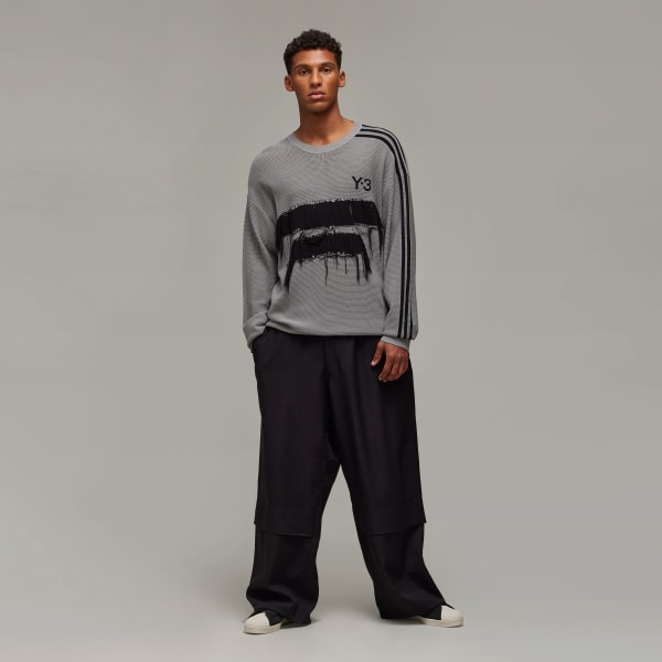 Grey Y-3 Graphic Knit Crew Sweater