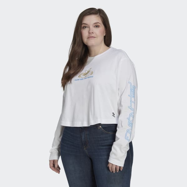 Λευκό Long Sleeve Crop Tee (Plus Size) ETW74