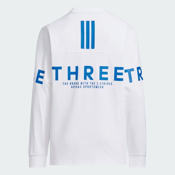 adidas ホワイト ブルー 長袖シャツ M adidas ホワイト ジップアップ長袖シャツ - メルカリ