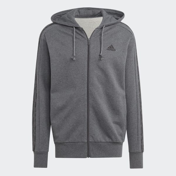 Szary Essentials French Terry 3-Stripes Full-Zip Hoodie