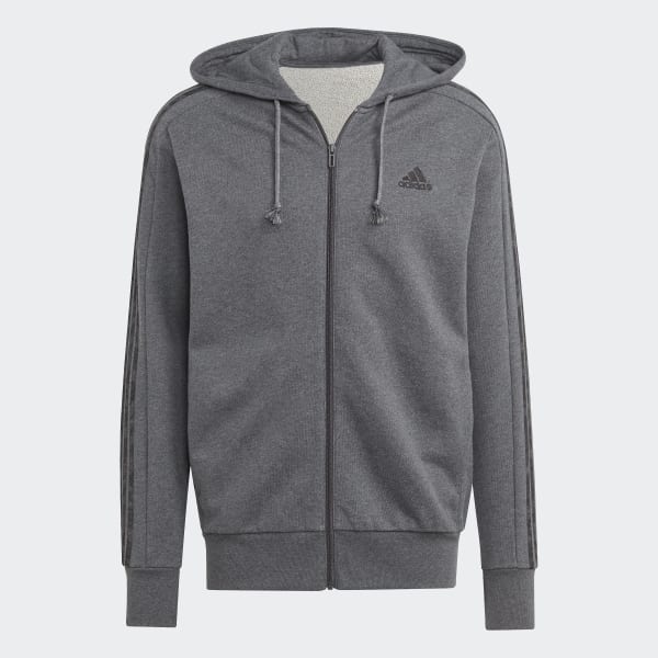 Cinza Moletinho Capuz Zíper Essentials 3-Stripes