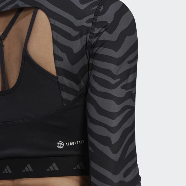Wielokolorowy Hyperglam Techfit Crop Long Sleeve Zebra Tee DKE07