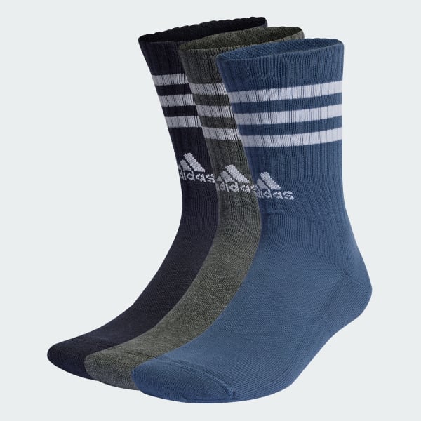 Blue 3-Stripes Cushioned Crew Socks 3 Pairs