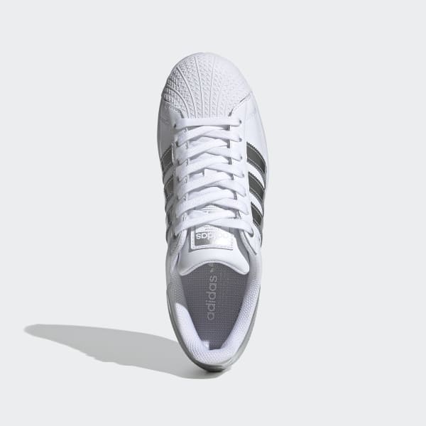 womens adidas white & silver superstar metallic trainers