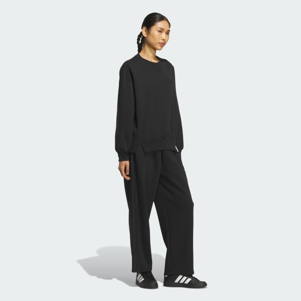 ブラック エッセンシャルズ プラス スリーストライプス スペーサーニット ルーズフィット ストレート オープンヘム ジョガーパンツ