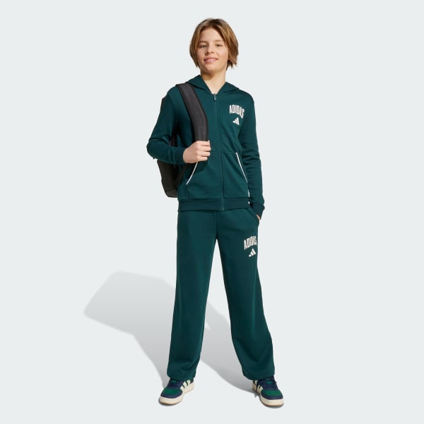 Verde Casaca con capucha con cierre frontal y tipografía universitaria de temporada Essentials para niños