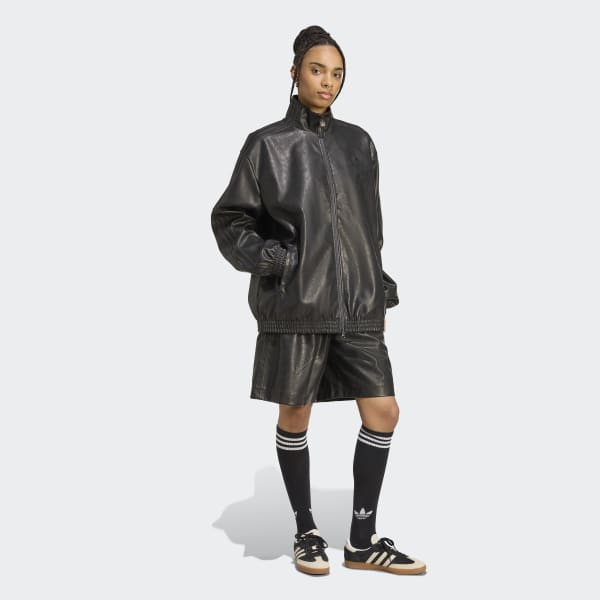 adidas Pleather Firebird Oversized Tracktop - Black | Free