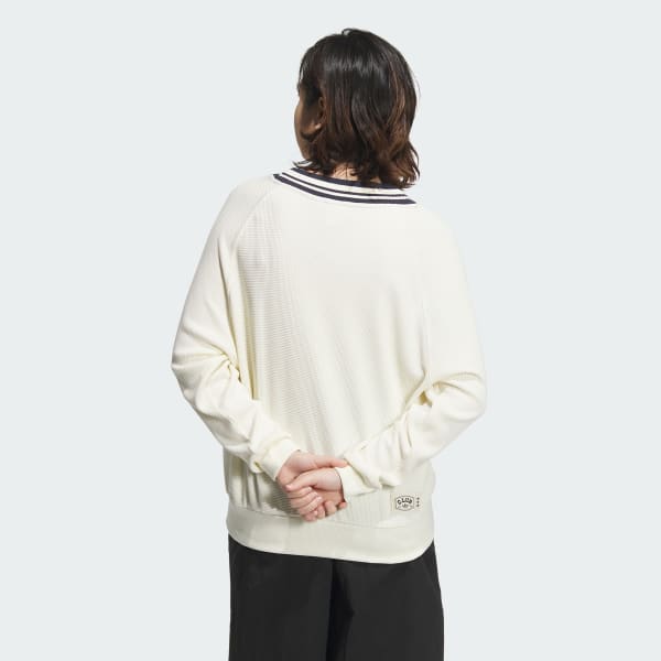 White Collegiate V-Neck Sweatshirt