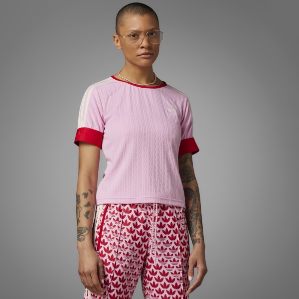Tシャツ・カットソー adidas 70s knit tee pink IK7845 adidas Adicolor 70s Knit Tee - Pink | Free Shipping with