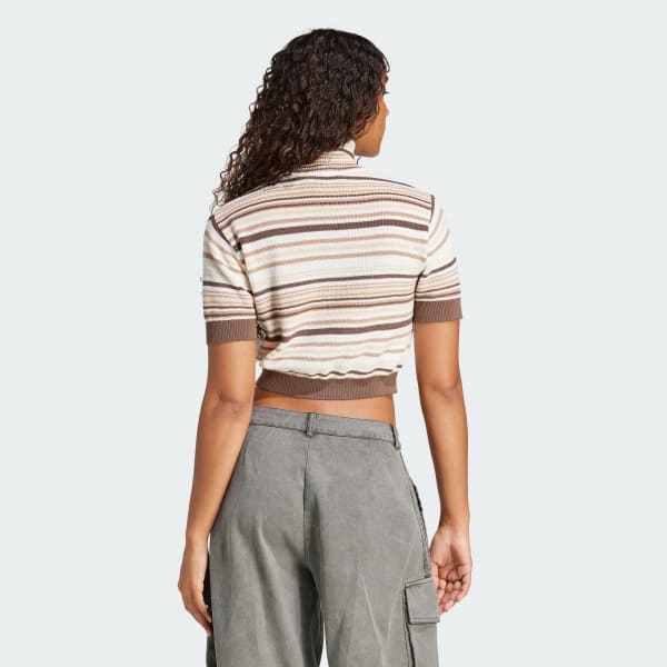 アディダス ストライプ クロップド タートルネック - ブラウン