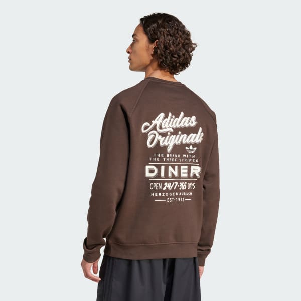 Brun Diner Text Graphic Fleece Crewneck Genser