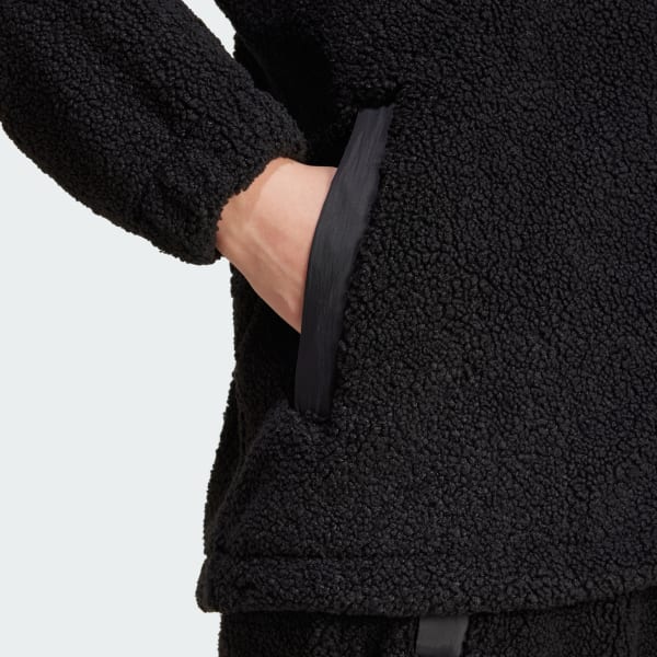 アディダス テディフリース フルジップジャケット - ブラック