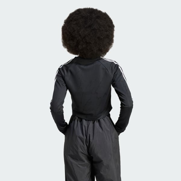 Preto Camisa Cropped Manga Longa