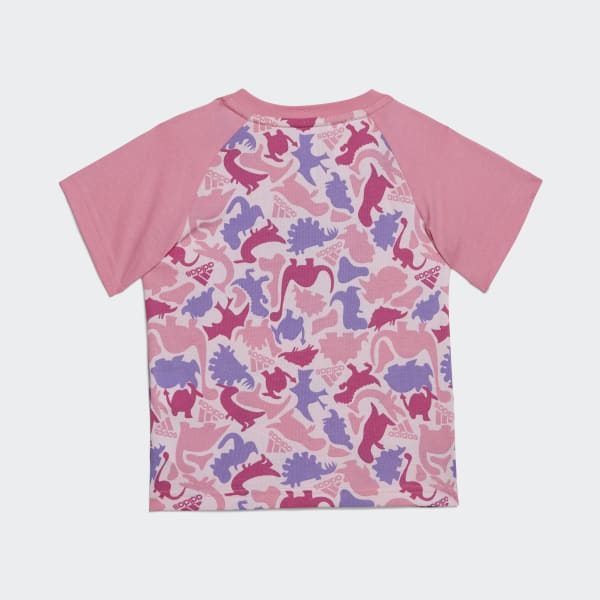 Rosado Conjunto Estampado de Polo y Shorts Dino Camuflaje