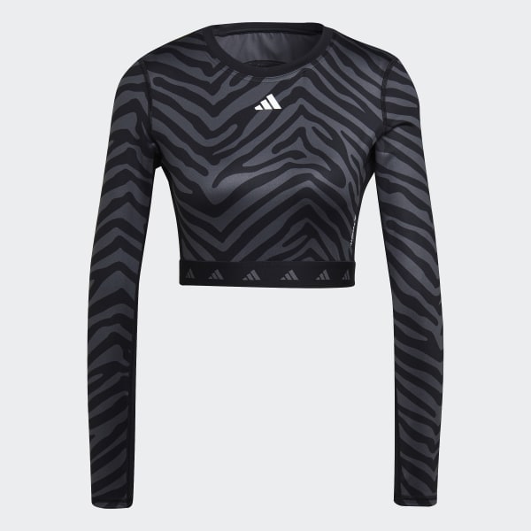 adidas Hyperglam Techfit Crop Long Sleeve Zebra Tee Multi adidas New Zealand