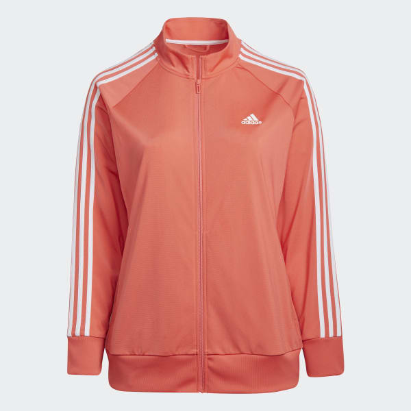 Pink adidas jacket with cheap white stripes
