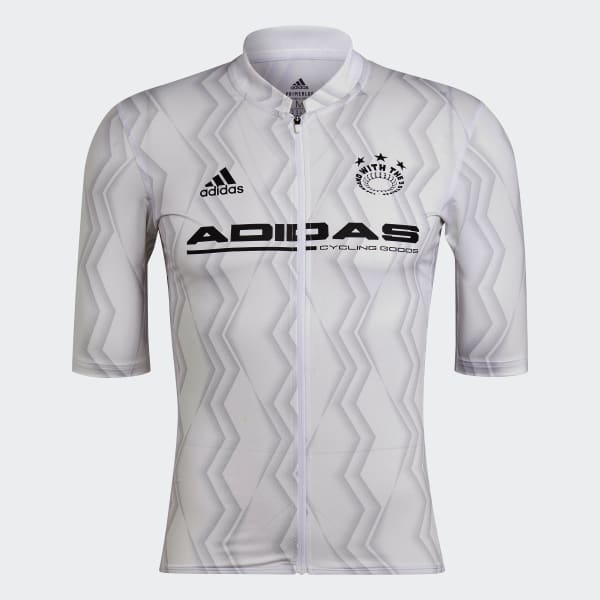 adidas The Short Sleeve Maillot Ciclismo Hombre, Blanco, Talla S,  Blanco/rojo ácido