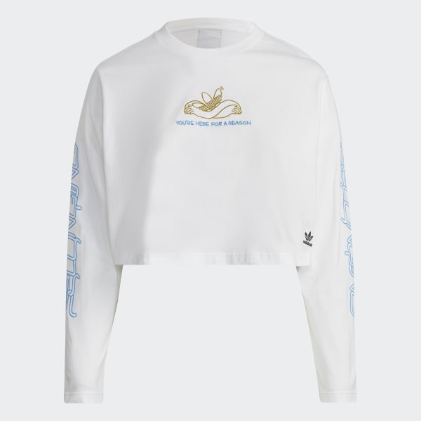 Λευκό Long Sleeve Crop Tee (Plus Size) ETW74