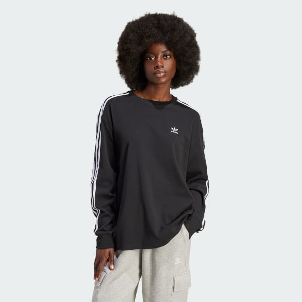 adidas 3-Stripes Long-Sleeve Top - Black | adidas UK