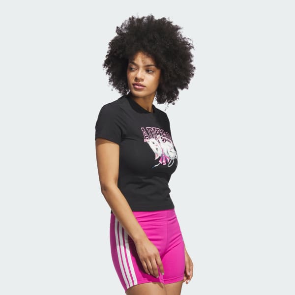 Negro Camiseta baby esencial de temporada con gráfico de gato